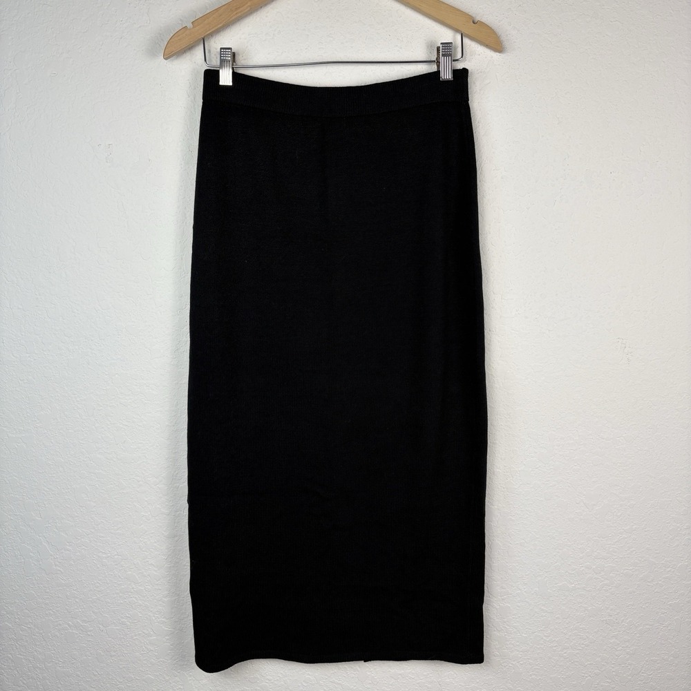 St John Basics Knit Skirt Size 8 Midi Black Pencil Straight Luxury Santana